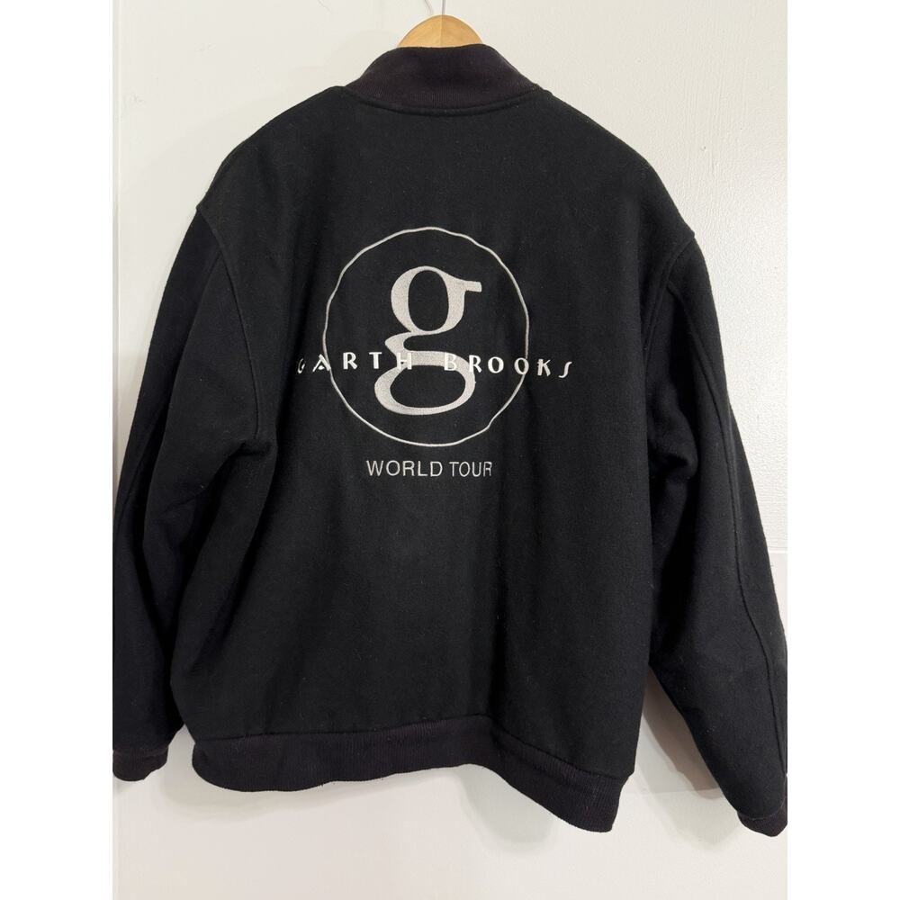 Vintage Garth Brooks World Tour Black Wool Button Up Jacket Bomber Auburn Large